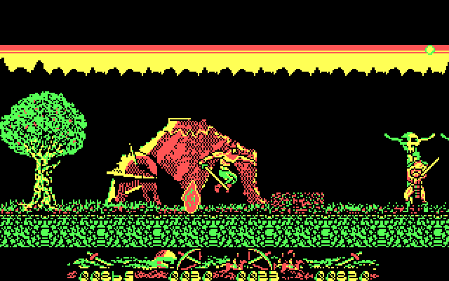 Genghis Khan IBM PC/Compatibles Screenshot: Jump over the campfires, they can be deadly.