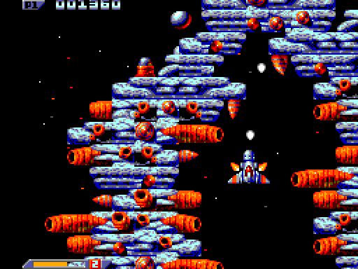 Xenon 2: Megablast Sega Master System Screenshot: Oh no, it's a dead end! I'll need to back up...