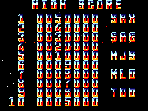 Xenon 2: Megablast Sega Master System Screenshot: High scores.
