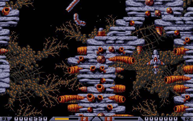 Xenon 2: Megablast Sharp X68000 Screenshot: Oh no, I hit a dead end! Time to back up a bit...