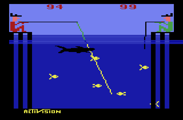 Fishing Derby Atari 2600 Screenshot: Game over; the computer won this round!