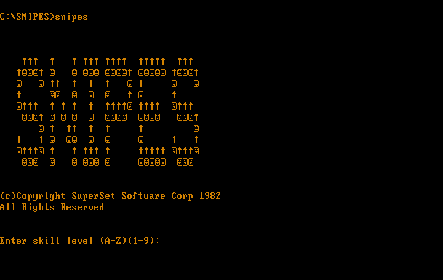 Snipes IBM PC/Compatibles Screenshot: Title screen.