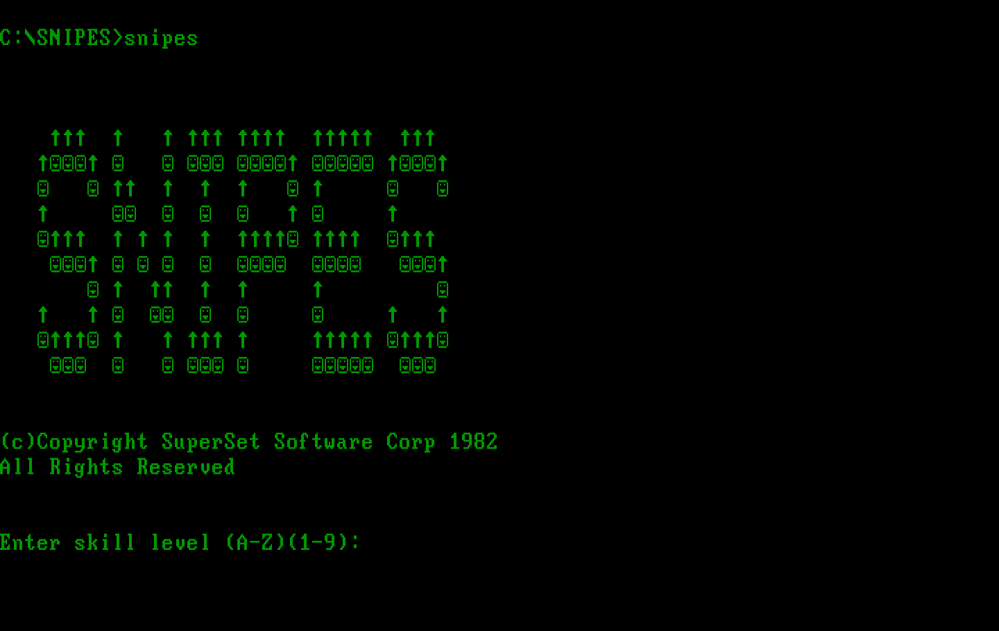 Snipes IBM PC/Compatibles Screenshot: Title screen.