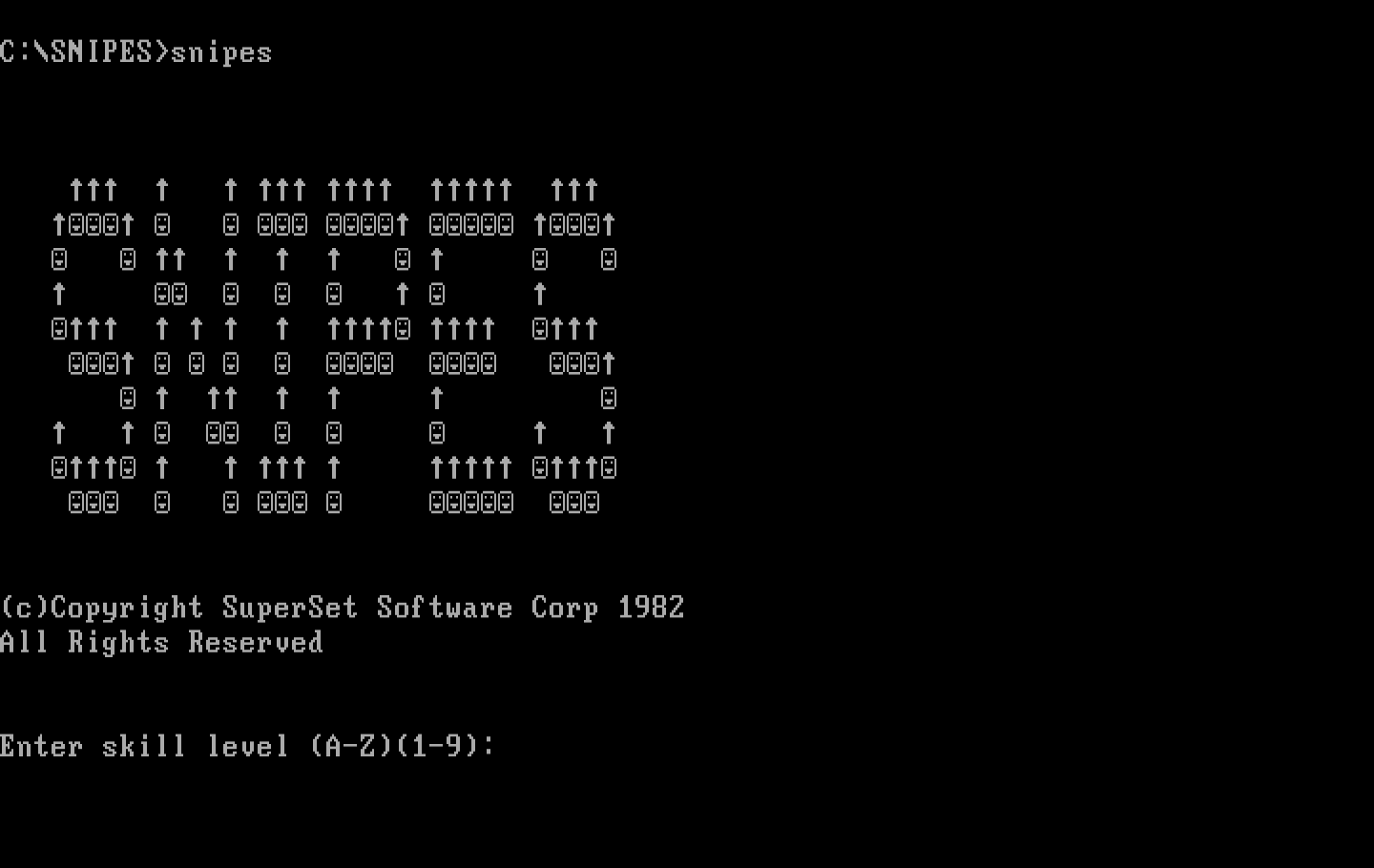 Snipes IBM PC/Compatibles Screenshot: Title screen.