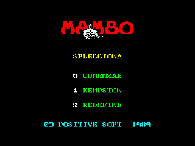 Mambo ZX Spectrum Screenshot: The main menu.