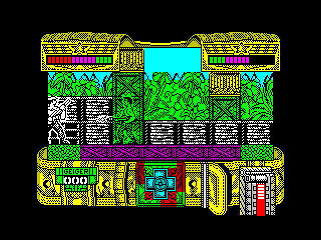 Mambo ZX Spectrum Screenshot: An enemy appears from behind, shoot quickly!