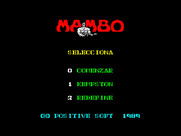 Mambo for ZX Spectrum - The main menu.