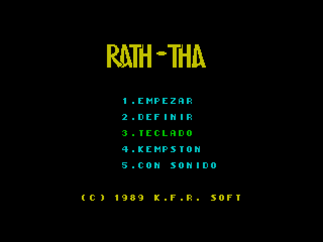 Rath-Tha ZX Spectrum Screenshot: Main menu.