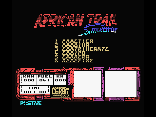 African Trail Simulator MSX Screenshot: Main menu.