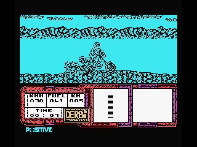 African Trail Simulator MSX Screenshot: Racing through the desert...