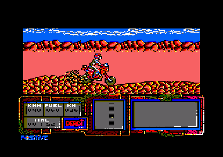 African Trail Simulator Amstrad CPC Screenshot: Be careful racing over these hills...