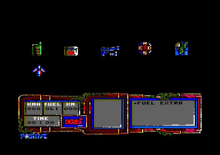 African Trail Simulator Amstrad CPC Screenshot: The equipment menu.