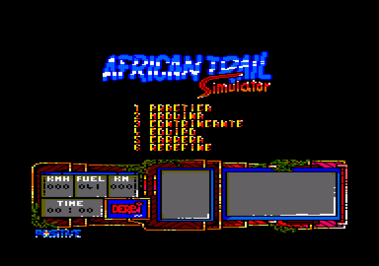 African Trail Simulator Amstrad CPC Screenshot: The main menu.