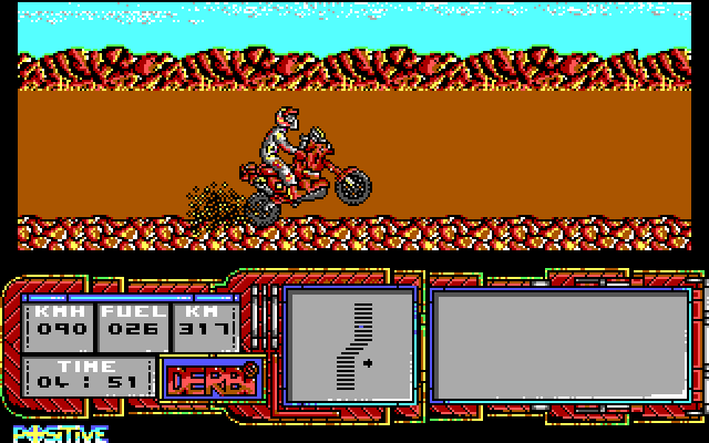 African Trail Simulator IBM PC/Compatibles Screenshot: The race through the desert continues...