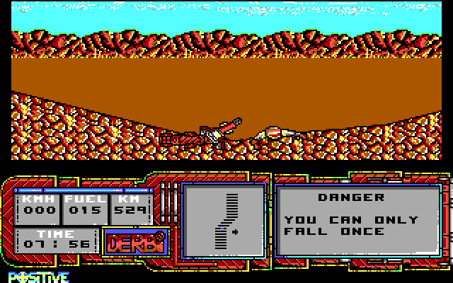 African Trail Simulator IBM PC/Compatibles Screenshot: Another crash; I can only fall once more and then it's game over!