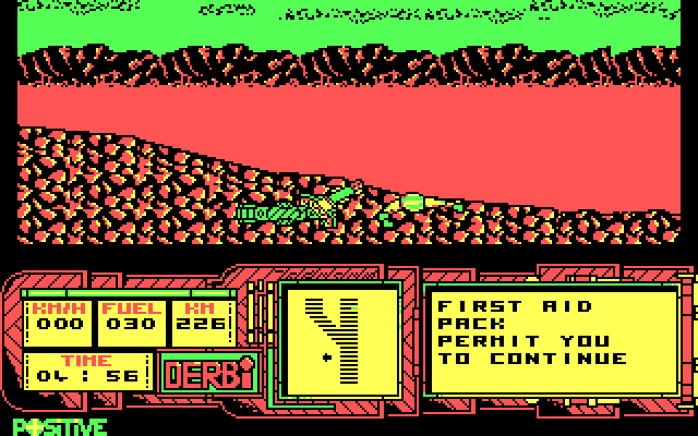 African Trail Simulator IBM PC/Compatibles Screenshot: I crashed, but luckily I had a first aid pack!