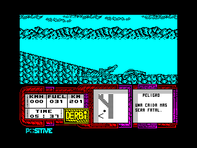 African Trail Simulator ZX Spectrum Screenshot: I need to be careful and not crash anymore!