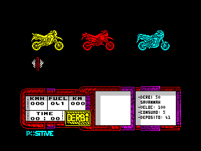 African Trail Simulator ZX Spectrum Screenshot: Select a bike.