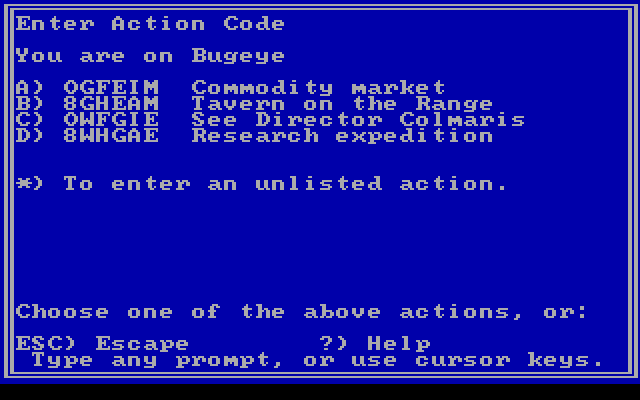 Star Saga: One - Beyond the Boundary IBM PC/Compatibles Screenshot: Enter an action code...