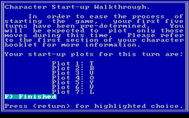 Star Saga: One - Beyond the Boundary IBM PC/Compatibles Screenshot: Character start-up walkthrough...