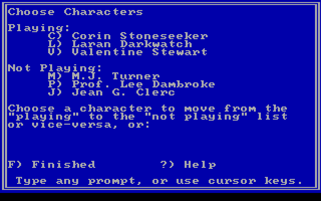 Star Saga: One - Beyond the Boundary IBM PC/Compatibles Screenshot: Choose characters for this game...