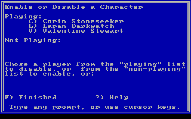 Star Saga: One - Beyond the Boundary IBM PC/Compatibles Screenshot: You can enable or disable a character.