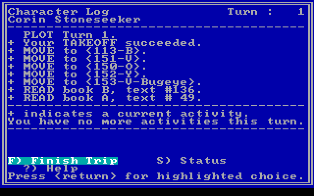 Star Saga: One - Beyond the Boundary IBM PC/Compatibles Screenshot: Character log.