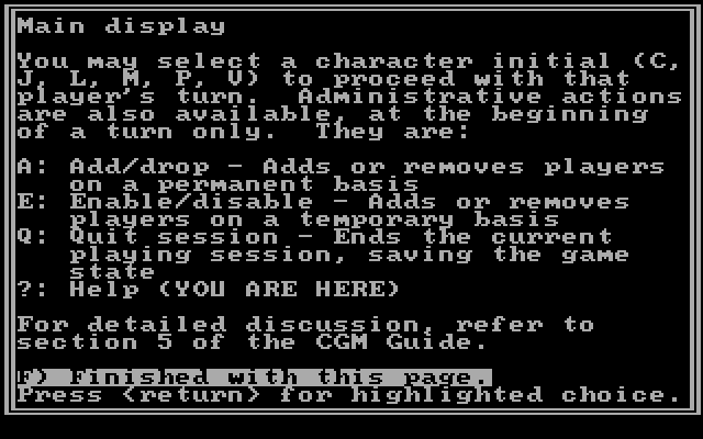 Star Saga: One - Beyond the Boundary IBM PC/Compatibles Screenshot: Main display help screen.