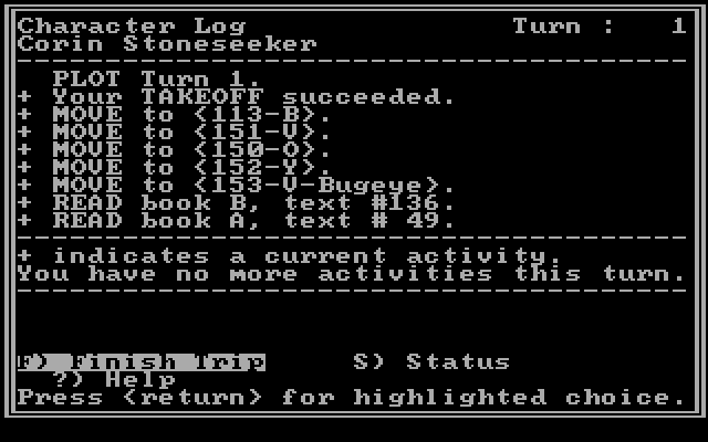 Star Saga: One - Beyond the Boundary IBM PC/Compatibles Screenshot: Character log.