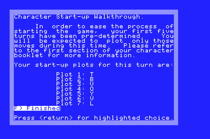 Star Saga: One - Beyond the Boundary Apple IIgs Screenshot: Character start-up walkthrough notes.