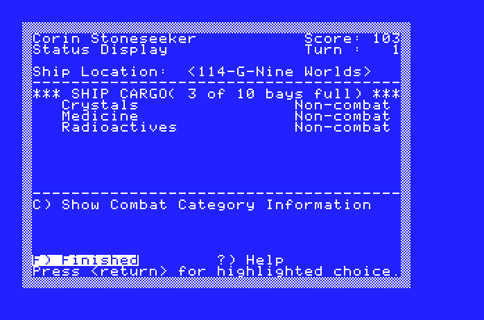 Star Saga: One - Beyond the Boundary Apple IIgs Screenshot: The status screen.