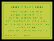 Tapeworm for Memotech MTX - Game instructions, part 1.