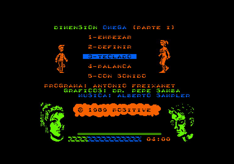 Omega Dimension Amstrad CPC Screenshot: Main menu.