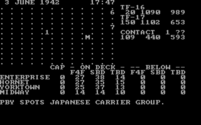 Midway Campaign IBM PC/Compatibles Screenshot: Spotted a carrier group!