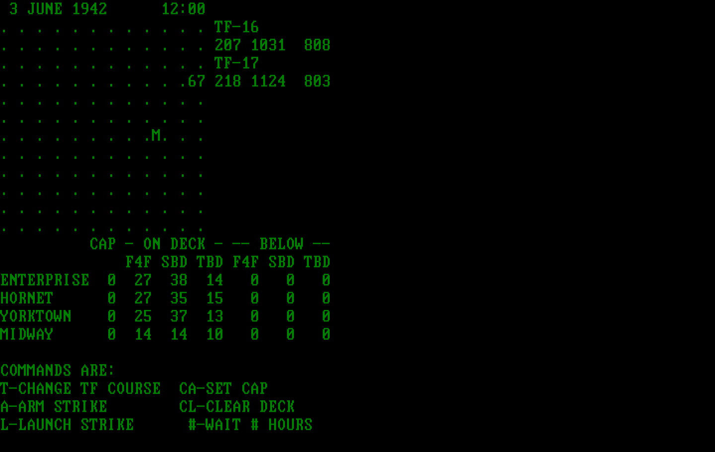 Midway Campaign IBM PC/Compatibles Screenshot: Command summary.
