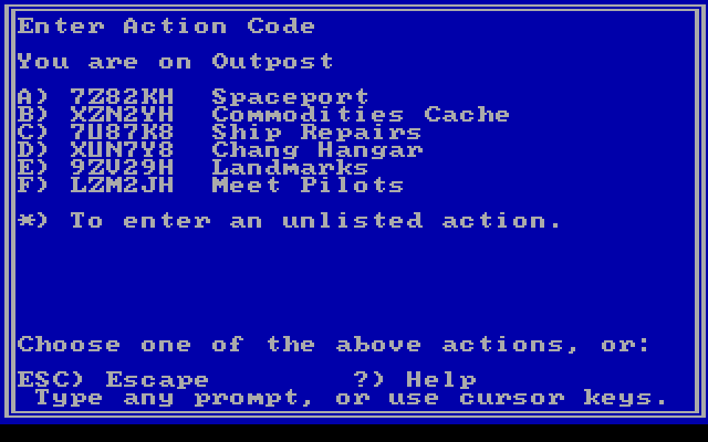 Star Saga: Two - The Clathran Menace IBM PC/Compatibles Screenshot: Enter an action code.