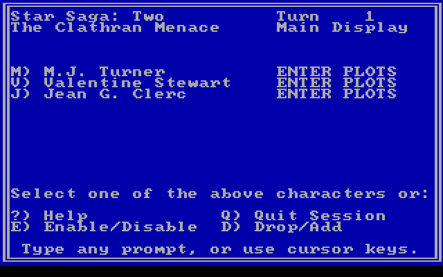 Star Saga: Two - The Clathran Menace IBM PC/Compatibles Screenshot: Game start.
