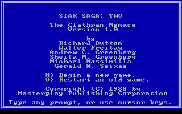 Star Saga: Two - The Clathran Menace IBM PC/Compatibles Screenshot: Title screen.