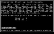 Star Saga: Two - The Clathran Menace for IBM PC/Compatibles - Character startup walkthrough screen.