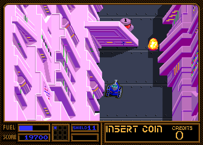 Vindicators Part II Arcade Screenshot: Barriers appear here to protect enemies.