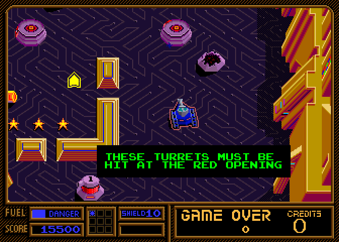 Vindicators Part II Arcade Screenshot: This turrets have a particular target you must hit.