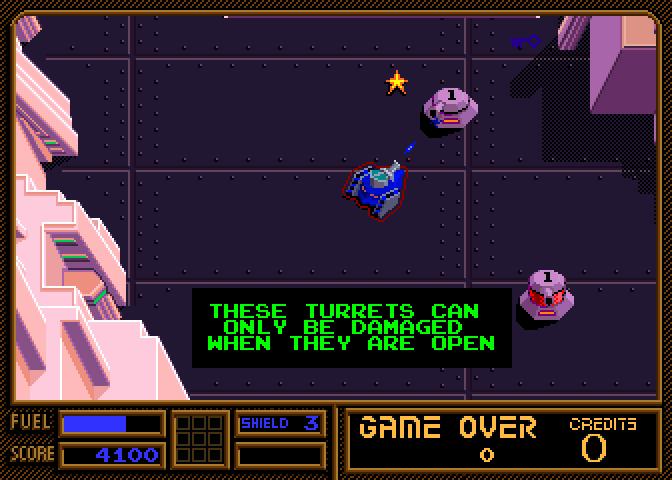 Vindicators Part II Arcade Screenshot: You'll need to wait for these turrets to open before you can damage them.