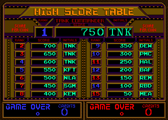 Vindicators Part II Arcade Screenshot: The high score table.