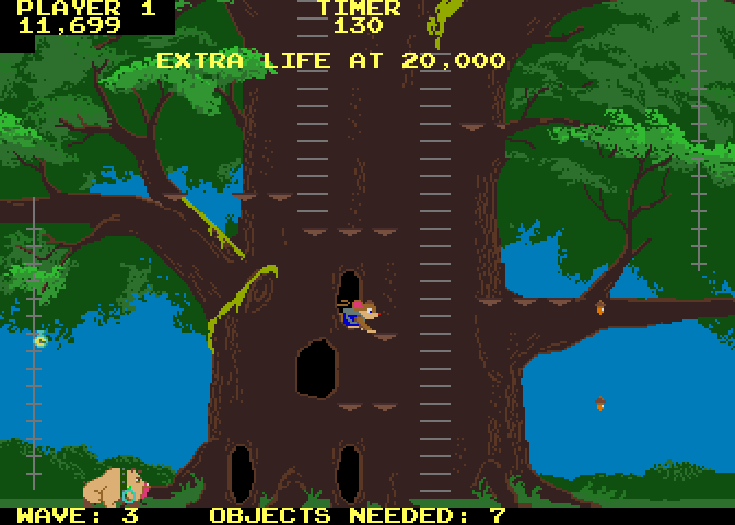Peter Pack Rat Arcade Screenshot: Crawling through holes in the tree.