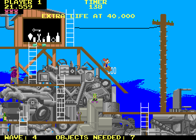 Peter Pack Rat Arcade Screenshot: Starting out by sliding down a ramp.