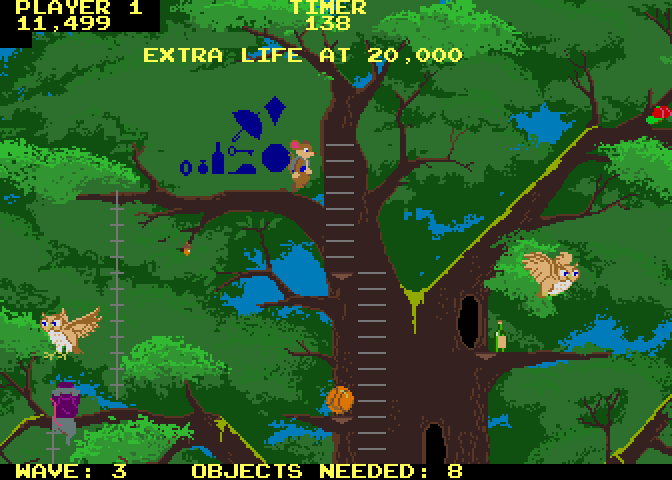 Peter Pack Rat Arcade Screenshot: This level begins up in the trees.