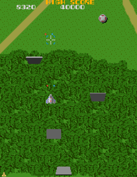 Super Xevious Arcade Screenshot: These rotating plates can't be destroyed...avoid them.