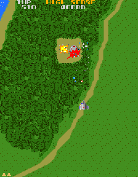 Super Xevious Arcade Screenshot: Bombing targets.