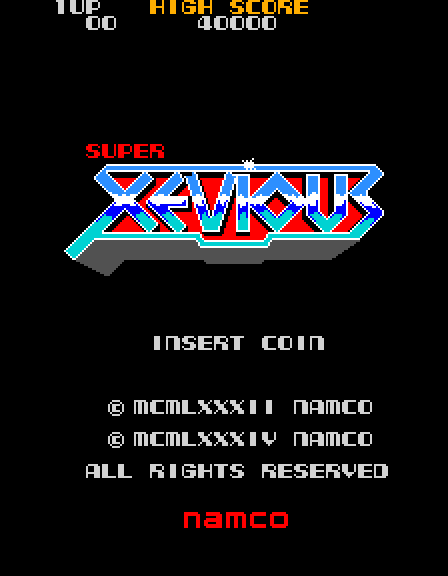 Super Xevious Arcade Screenshot: Title screen.