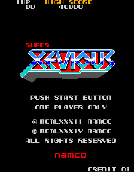 Super Xevious Arcade Screenshot: Push start button to begin!